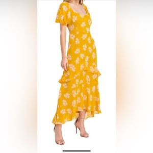 Beautiful floral puff sleeve ruffle maxi dress